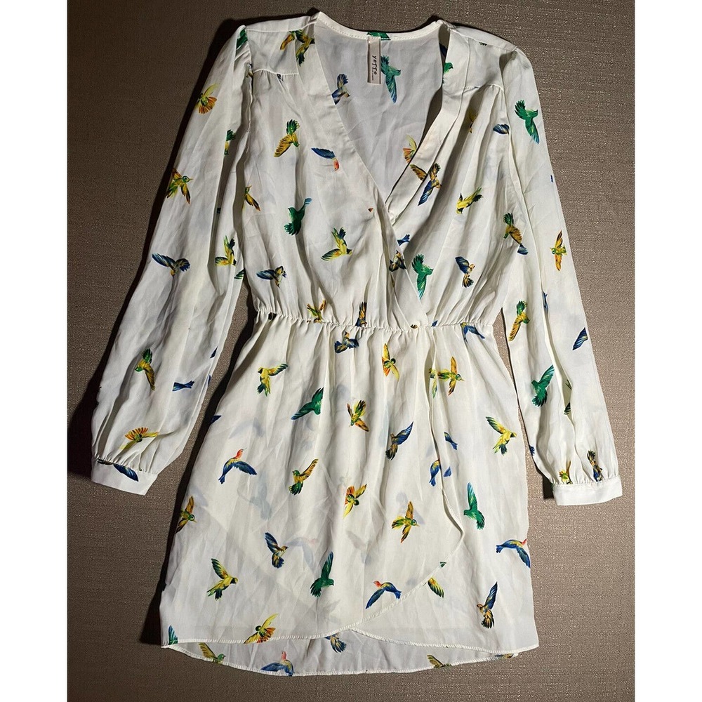 Yetts Los Angeles Women’s Small S BEAUTIFUL Birds All Over Dress Long Sleeve
